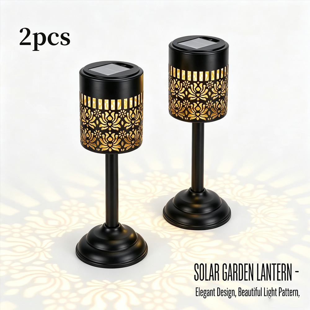 TEMU 2pcs Solar Led Outdoor Light, Peony Shaped Table Lamp, Suitable For Outdoor Courtyards And Gardens, Ip44, Metal Material, Floral Theme, Warm