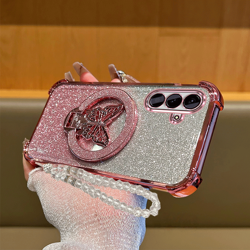 E-shop Magnetische Schmetterling Faltständer Hülle für Samsung A56, A16 5G, A26 und A36, mit Gradient Glitter, stoßfestem Schutz und einer weichen
