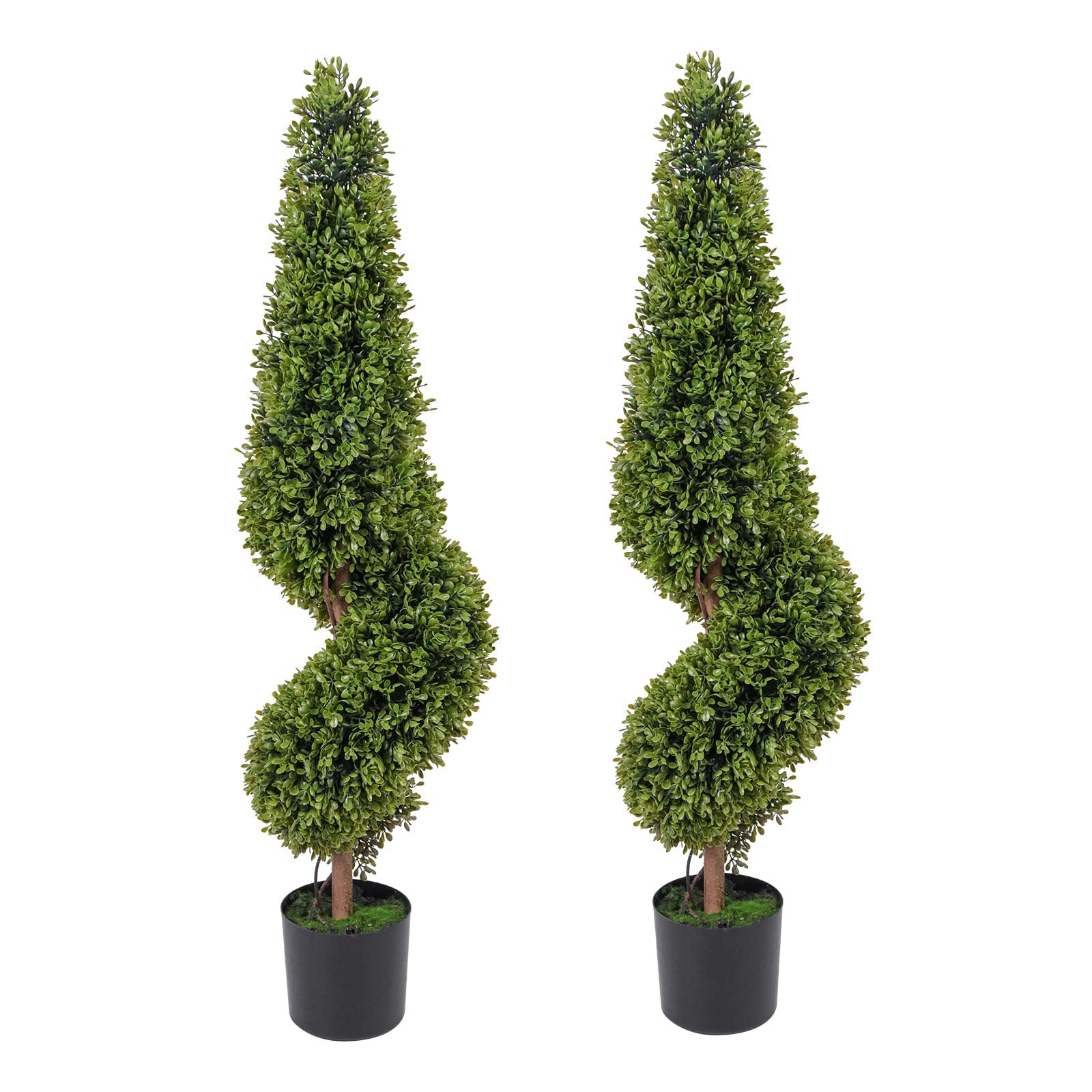 Set Of 2 120cm Artificial Spiral Boxwood Topiary Trees, Uv Resistant Outdoor Faux Plants In Cement Pot, All Year Greenery Fake Plant Decor For Front Porch, Patio, Entryway And Garden