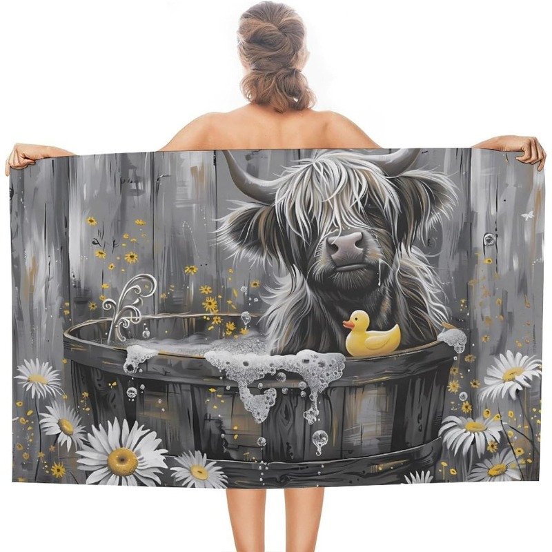 

1pc, 27.5×55 Inch, Kitchen Cloths, Beach Towels, Bath Towels, Highland Cow Bathtubs, Rubber Duck Beach Towels, Oversized Quick Drying Beach Blankets, Suitable For Travel, Swimming Pools, And Bathrooms