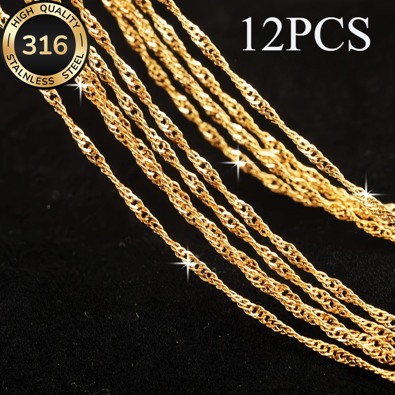 TEMU 12pcs High-quality Elegant Versatile Necklace, Unisex, Stainless Steel Jewelry Chain, , Easy And Versatile, Suitable For Daily, Date, Commute,