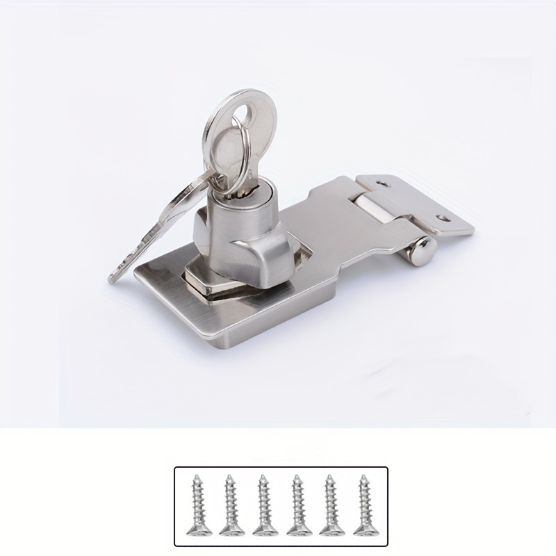 TEMU 2-in-1 Lock Set: Stainless Steel Drawer Lock, Wardrobe Lock, And 90 Degree Hasp Lock - Suitable For Stores, Shops, And Hotels - Metal Material,