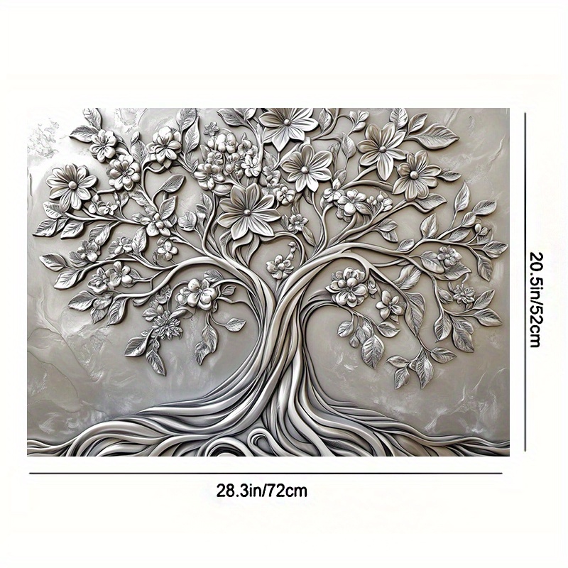 TEMU Protège-Couvercle de Cuisinière 1pc avec Incroyable Motif d'Arbre Argenté et Fleurs Délicates de Croissance, Paix & Beauté. Tendance Résistant à