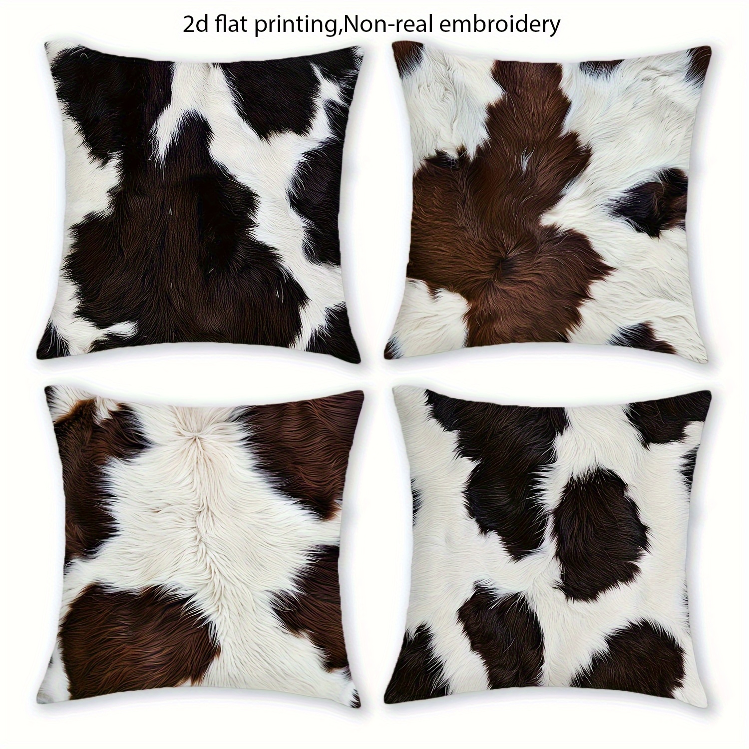 TEMU 2d Flat - Set Of 4 Vintage Leather-like Faux Printed Throw Pillow Covers, 18x18 Inches, 2d Flat Printing, Non- Embroidery, Zipper Closure,