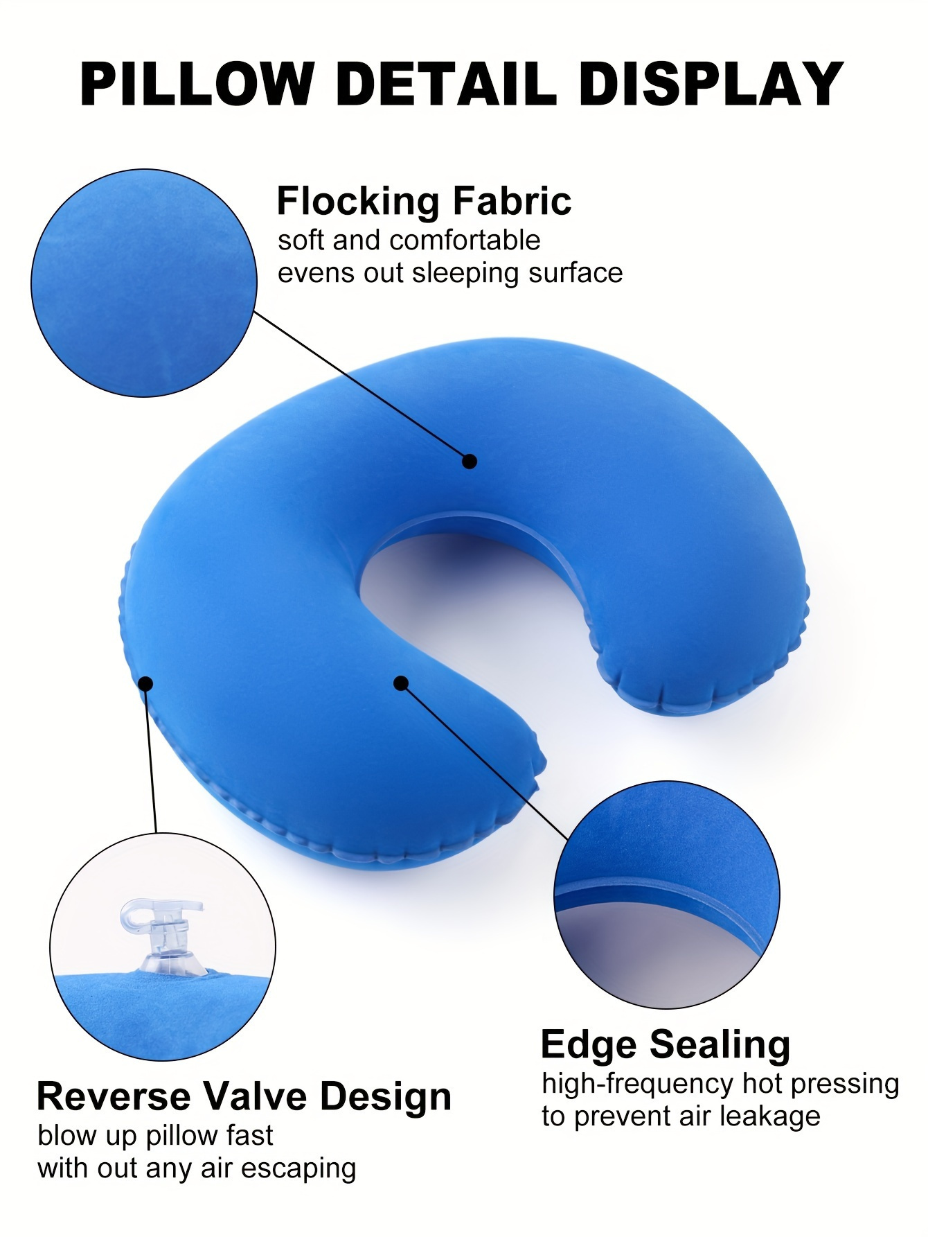 1pc   inflatable u shaped neck pillow pvc flocking   for   lightweight for camping backpacking and airplane travel rain and cold temperature resistant details 2