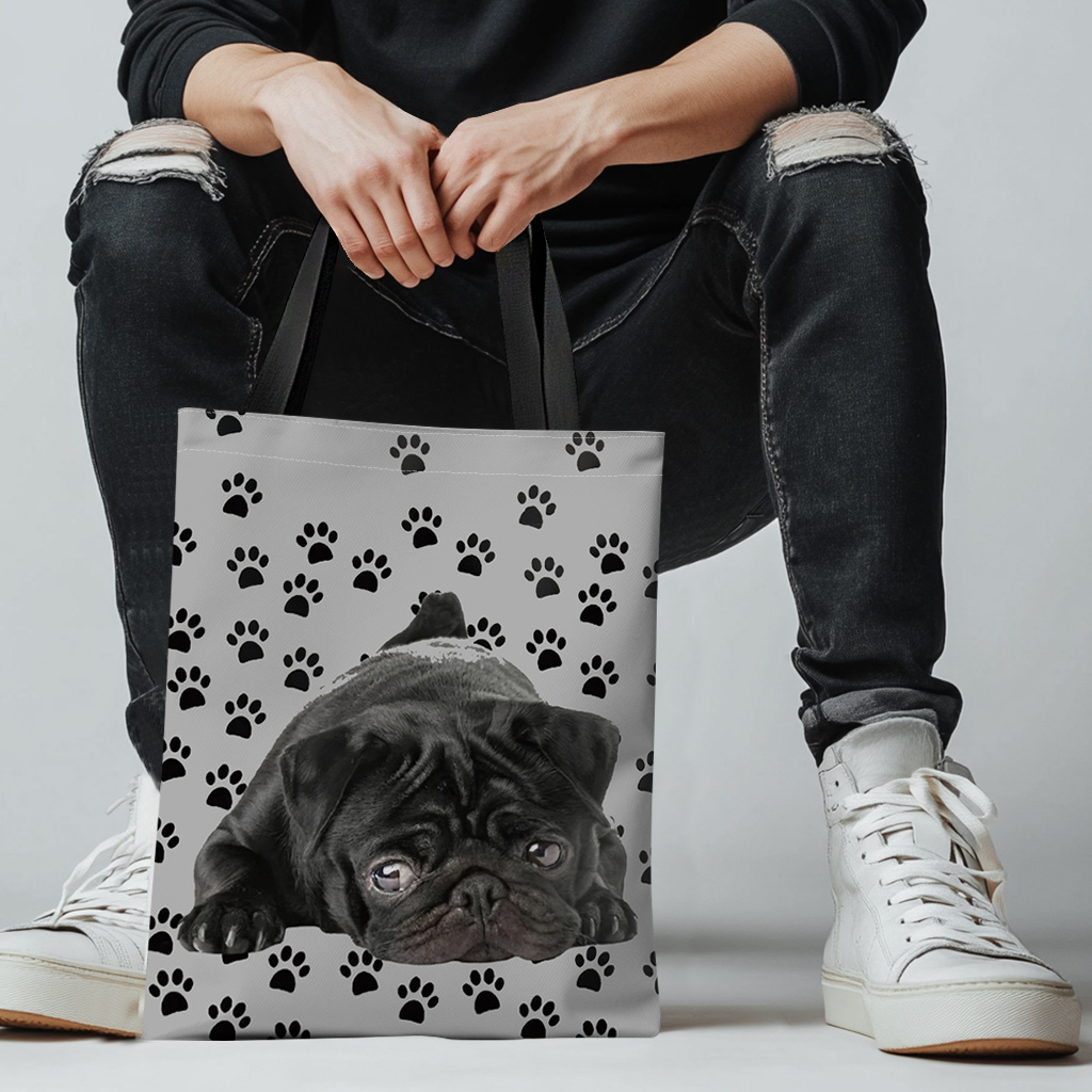 

1pc Polyester Tote Bag Pug , Shoulder Bag For , , 25" , For Shopping &