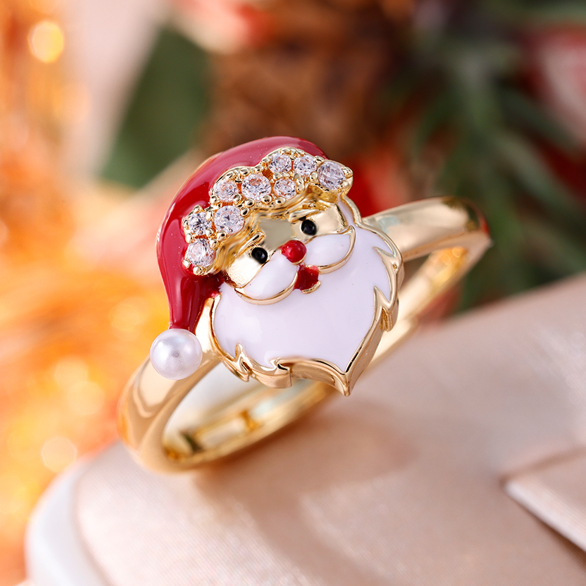 Women's Santa Claus Cartoon Design Ring, Copper with Zirconia