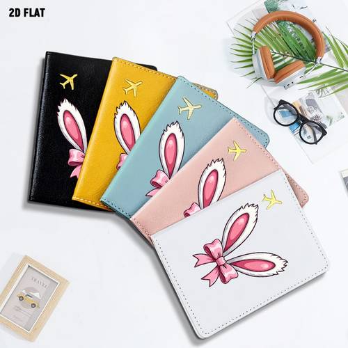 item picture Cute Cartoon Bunny Ear with Pink Bow Print PU Passport Holder, Multiple Specifications Pack, Lightweight Portable Travel Document Organizer, Easter Travel And Daily Document Storage