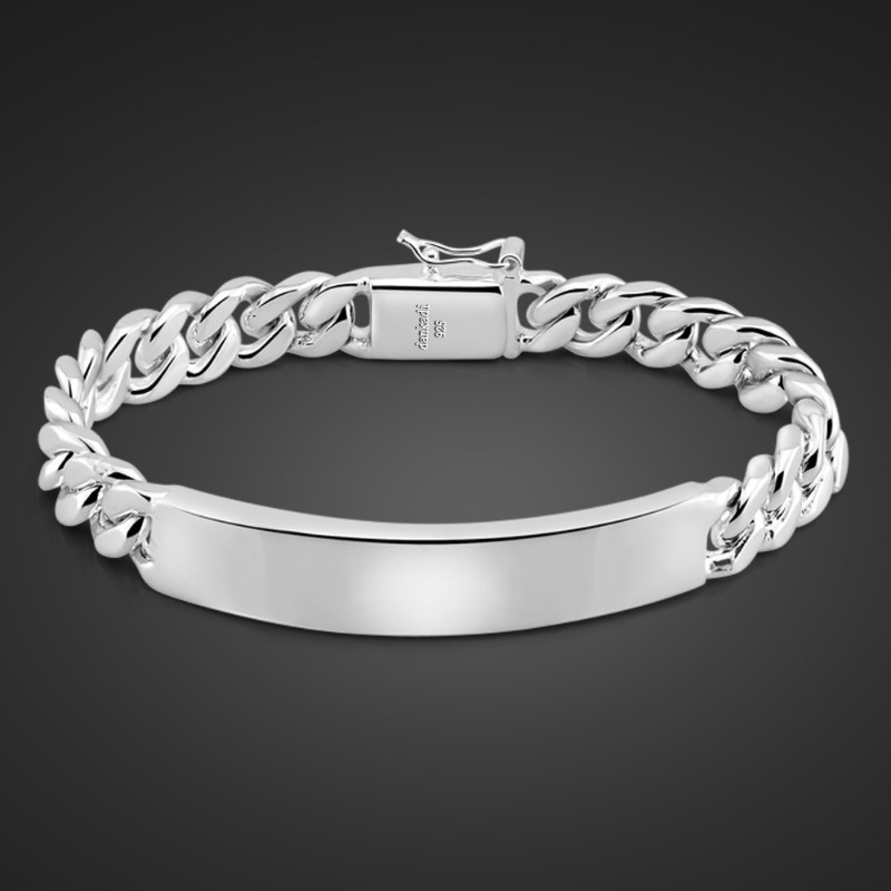 TEMU New 925 Pure Silvery Geometric Cuban Chain Bracelet, Elegant White Jewelry Gift, Suitable For Men And Women, Suitable For , Valentine's Day And Special Occasions