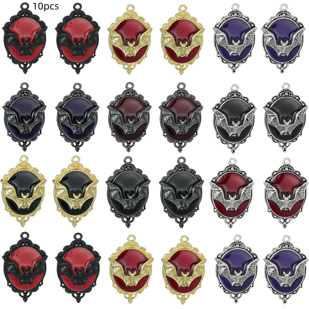 TEMU 10pcs Gothic Bat Pendants, Metal Vintage Drip Enamel Charms For Jewelry Making, Halloween Necklace Earring Couple Additions Craft Supplies