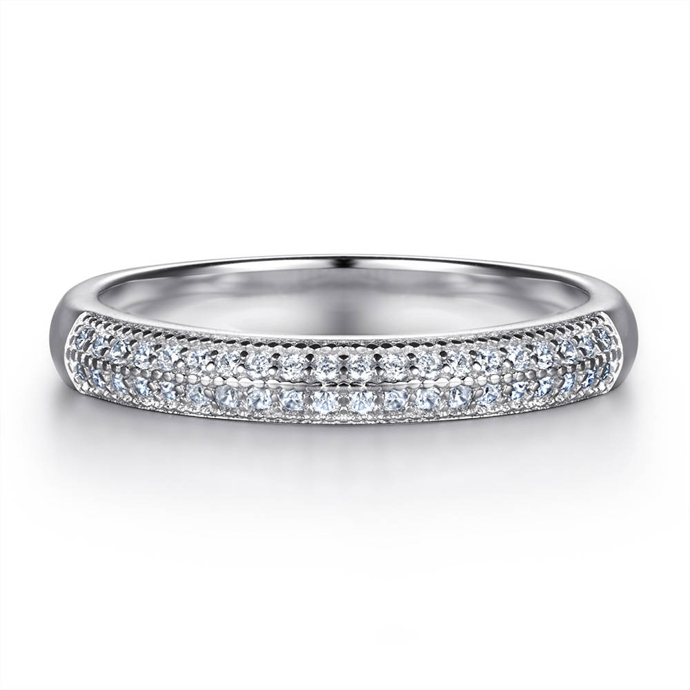 Women's S925 Silvery Moissanite Beaded Trim Eternity Ring