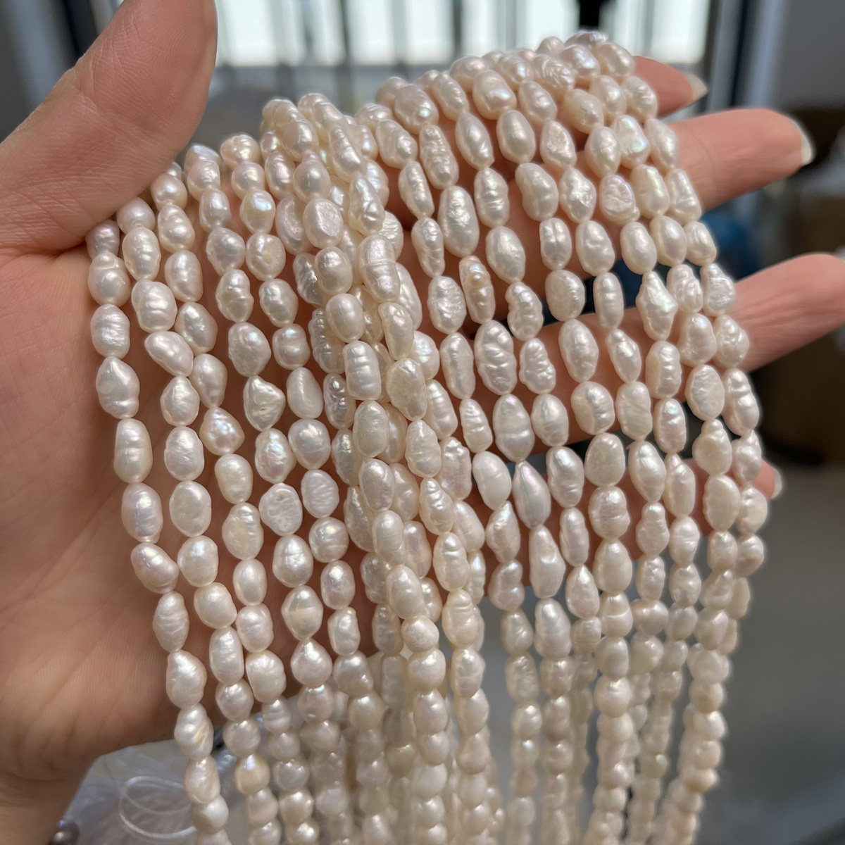natürliche süßwasserperlen, weiß, gerade gebohrt, doppelseitig poliert, 3-4mm/4-5mm/5-6mm perlen, 36cm, für schmuckherstellung,   für diy-bastelarbeiten, halsketten- armbandherstellung