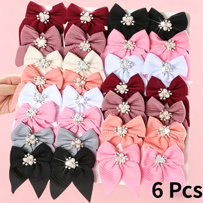 TEMU 6pcs Random Color Pearl Rhinestone Hair Clips, Non-slip Comfortable Alloy Clips For Thin Thick Hair, No Hold For Ponytail Braid Half-up Styles,