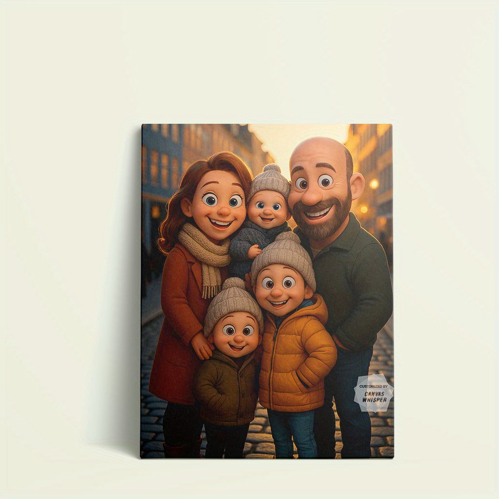 TEMU 2dfalt-1pc Personalized Animated Style Cartoon Canvas Painting- Framed Design For Family Portraits, Couple Photos& Friend Group Photos, Your