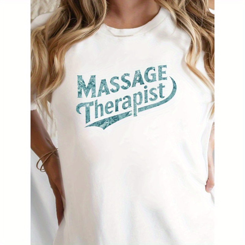 

Vintage-inspired "massage Therapist" -shirt For Women - Casual Crew Neck, Short Sleeve Top With Distressed Design, Soft Polyester , Ideal For