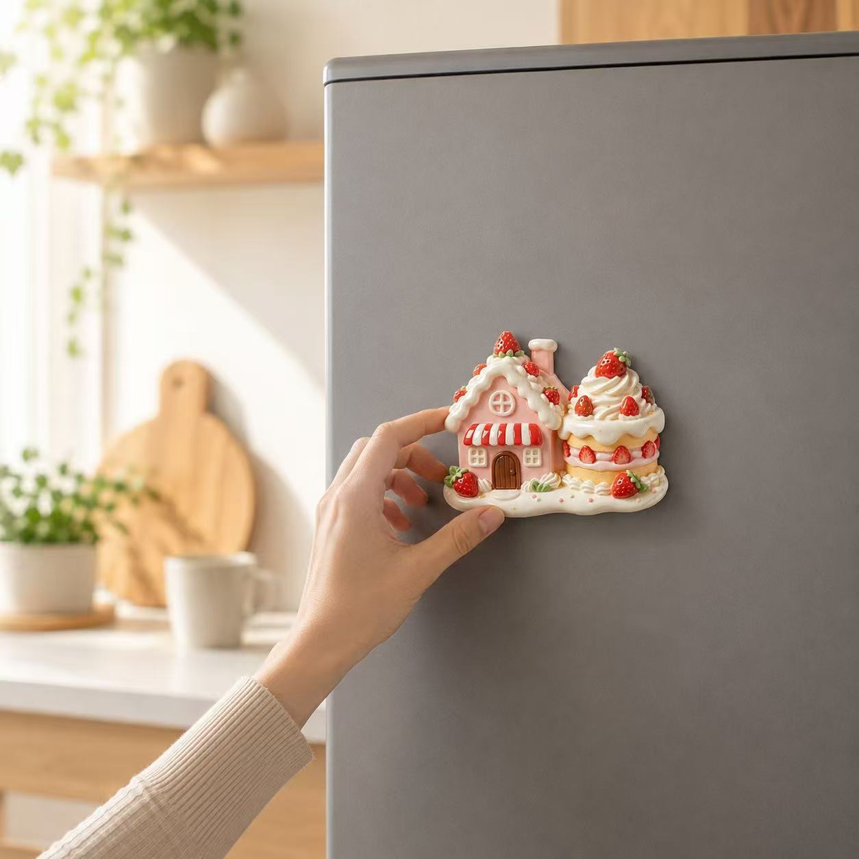 TEMU 1pc 3d Strawberry Themed Refrigerator Magnet, Embossed Resin Magnetic Fridge Magnet, Decor Magnet - Suitable For Kitchen, Refrigerator,