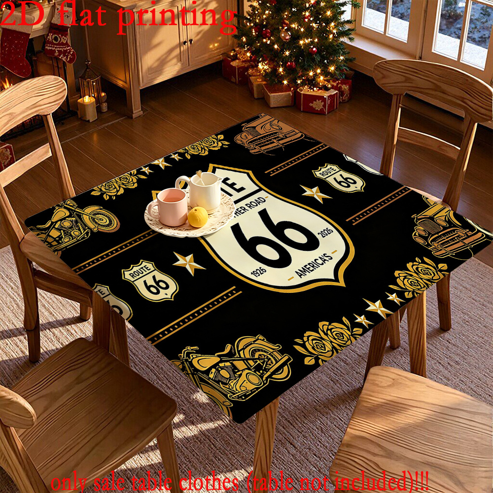 TEMU 1 pieza de mantel cuadrado elástico con estampado 2D, vintage de 66, de mantel rectangular elástica de estilo vintage, elástico y lavable, para