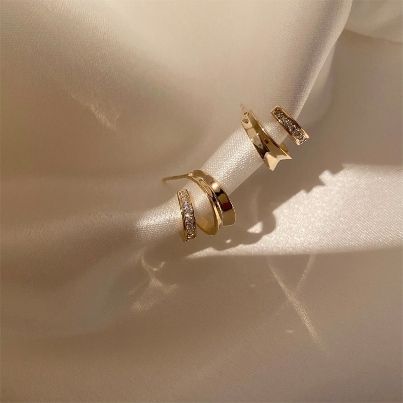 TEMU A Pair Of Super Sparkling Rhinestone Double-layer Earrings For Women, With A Sense , Temperament, Semi-circular Earrings, , Versatile