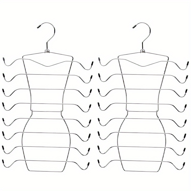 TEMU 2 Pack Stainless Steel Closet Organizer - 8-tier Heavy-duty Tank Top & Bra Hanger, Foldable Space Saving Non-slip Design For Dorm Room