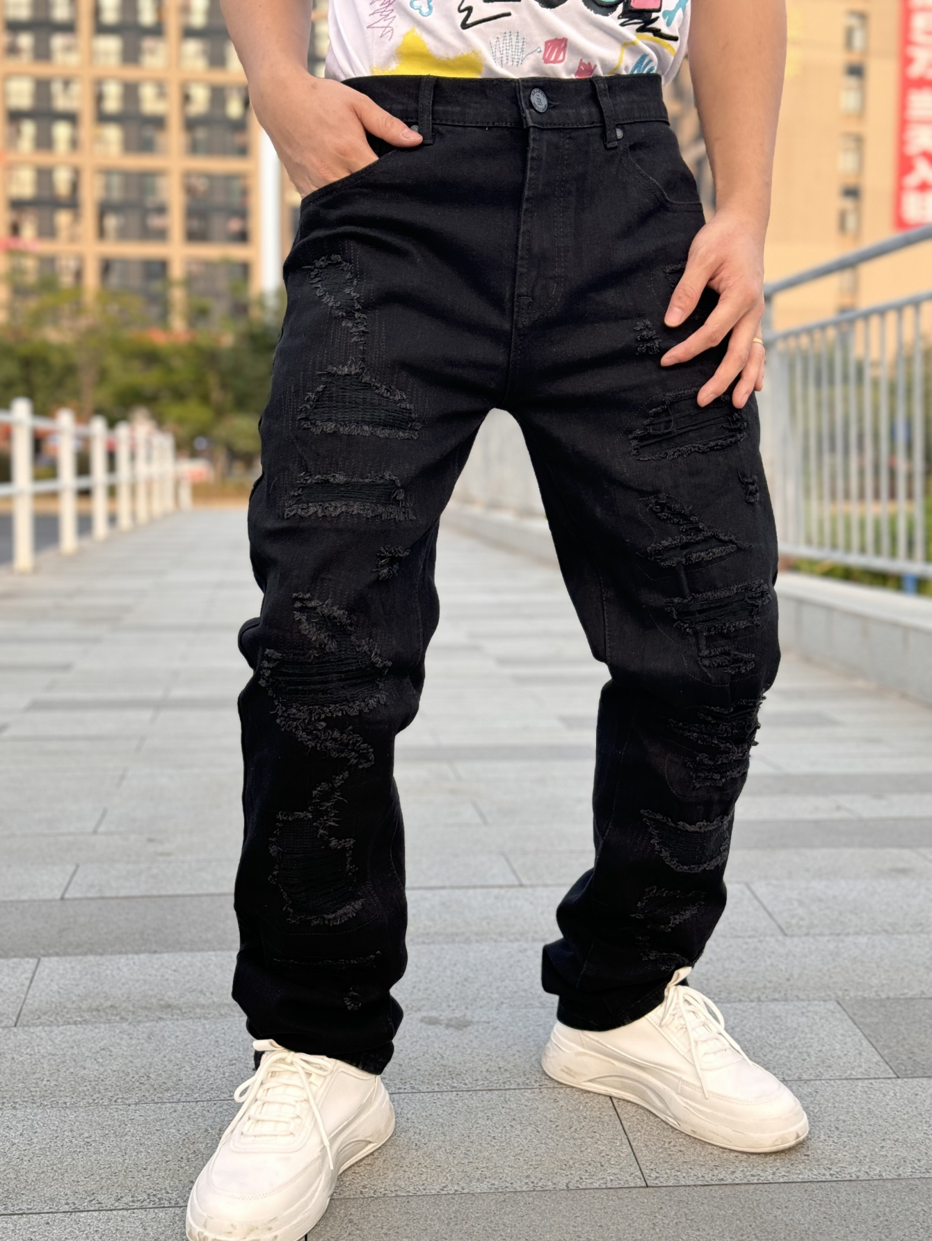 mens fit vintage style black jeans diamond patch Temu