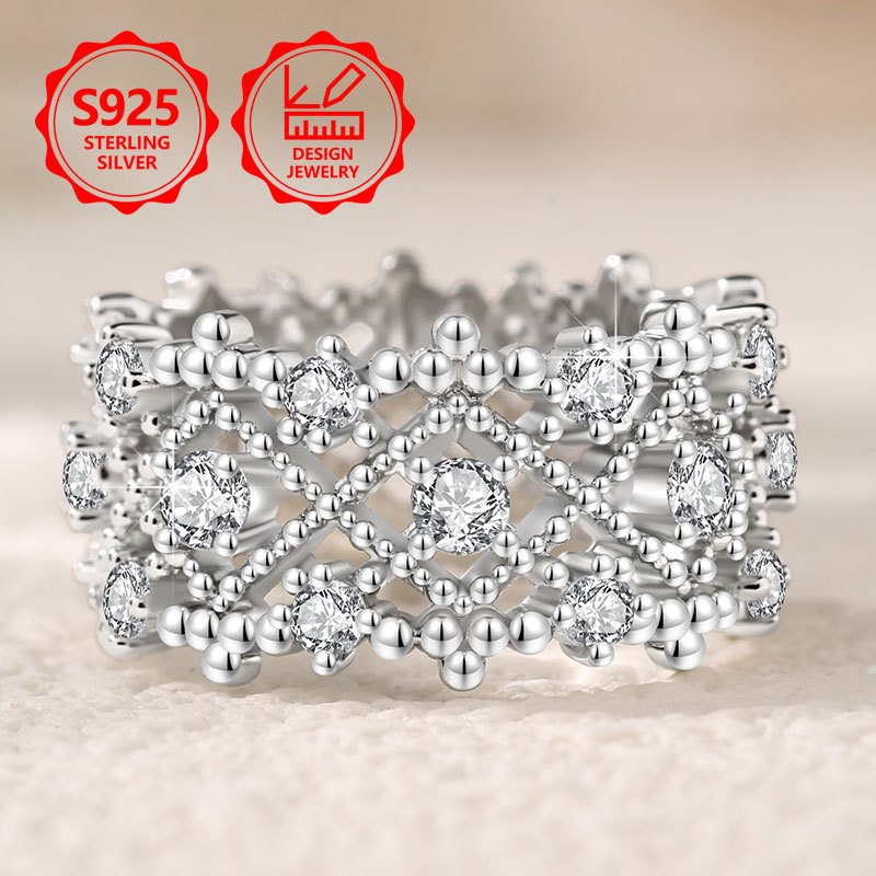 Image of A Beautiful Sterling ' Fashion Ring, Elegant And Fashionable. With Shiny Cubic Zirconia. A High-quality Ladies' Jewelry Ring With , Suitable For Vacation Trips, Daily Wear, And Is An Ideal