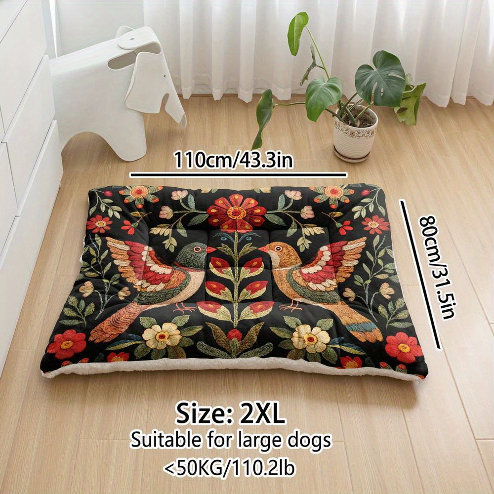 TEMU Oversized Plush Dog Bed Sofa, Flower Hummingbird Printing Dog Crate Pad, Machine Washable Dog Bed, Kennel Pad Mat, Suitable For Small Dogs,