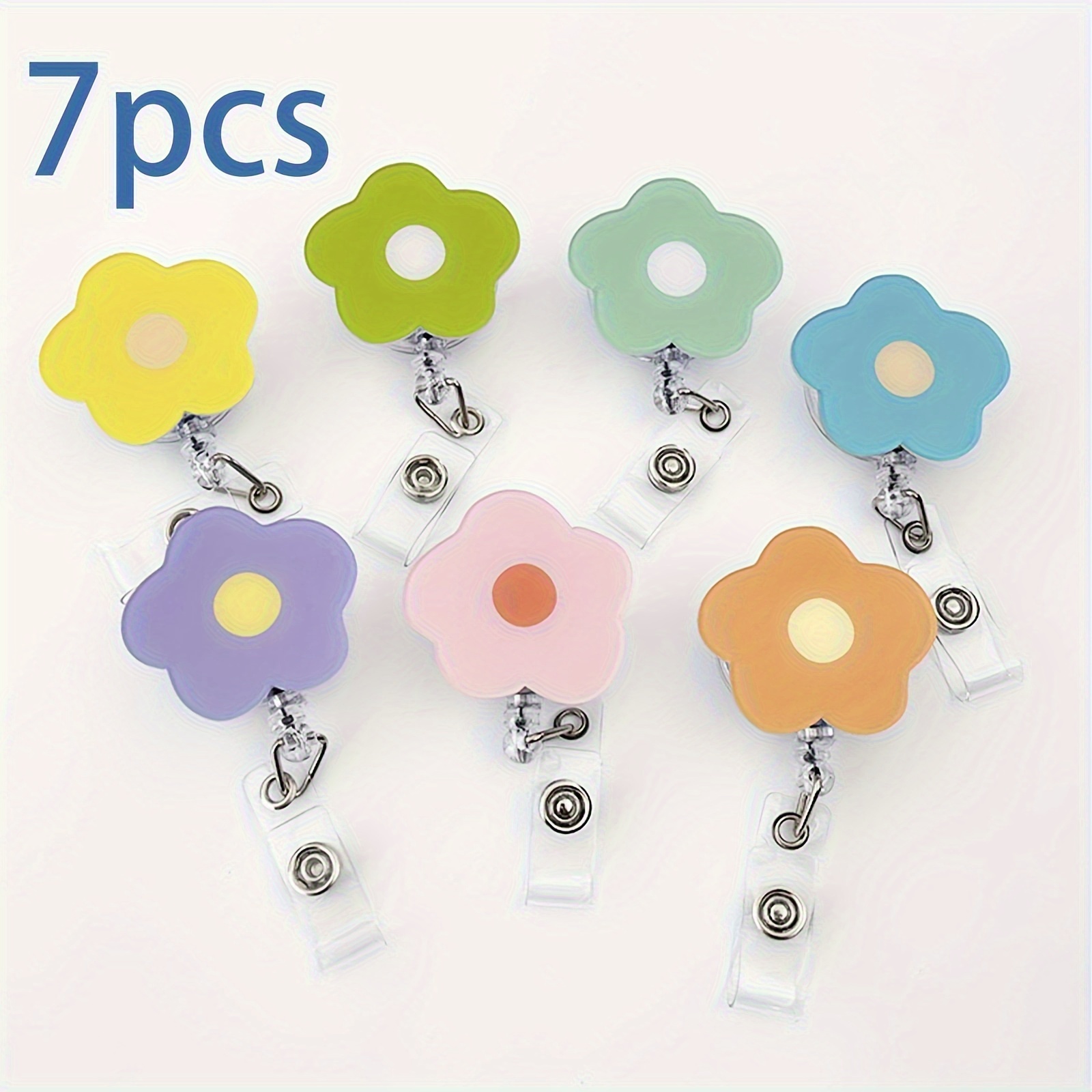 TEMU 2d 7 Flower-shaped Retractable Badge Holders, Colorful Sunflower Lanyard Clips, Durable Id Badge Holders For Nurses, Teachers, , And Office