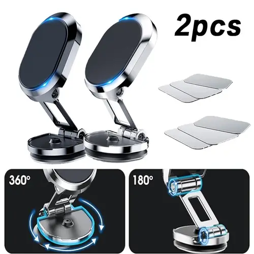 2 pack stainless steel magnetic car phone holder dashboard mount waterproof shockproof telescopic 360 rotatable adjustable universal phone bracket with strong