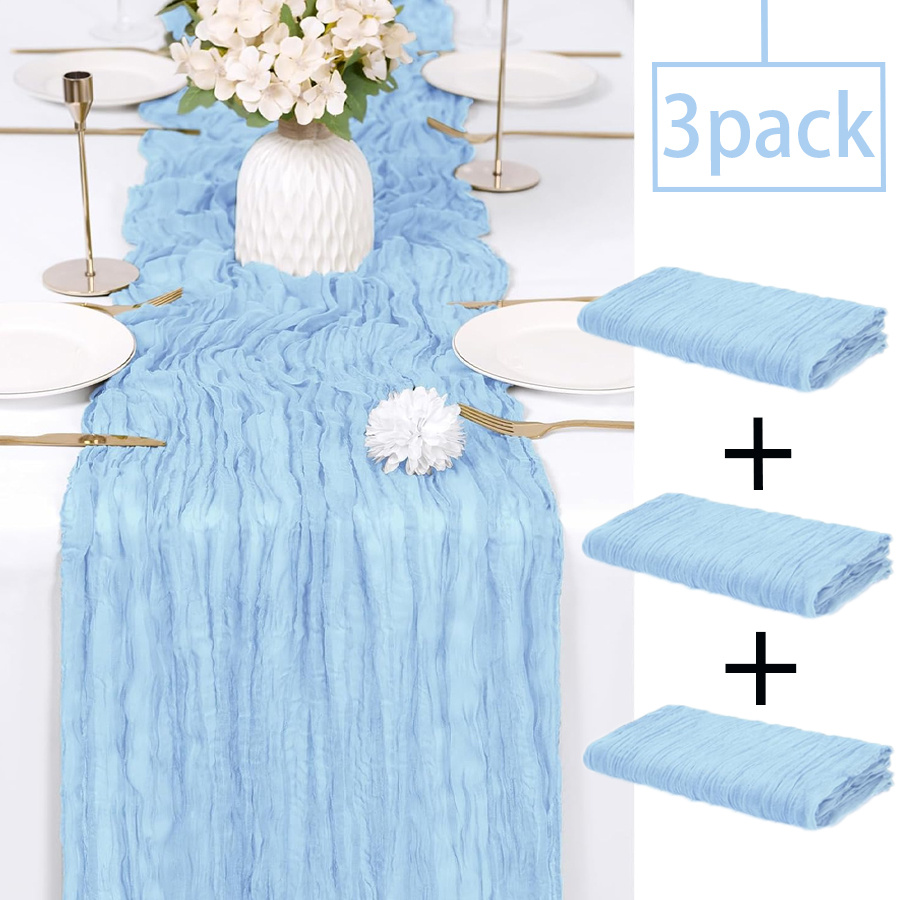 TEMU 3-pack Blue Cheesecloth Table Runners, 17x108 Inches, Semi-transparent Bohemian Gauze Cheesecloth Table Runner Fabric, Suitable For Romantic