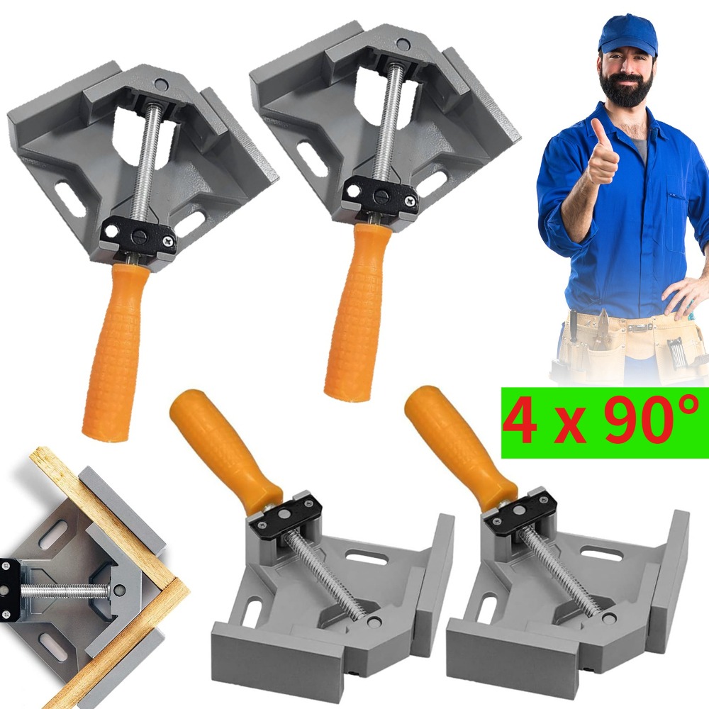4pcs Woodworking 90 Degree Right Angle Clamp, Corner Fixing Clip For Cabinet, Frame And Box Assembly, One-hand Woodworking Support Tool