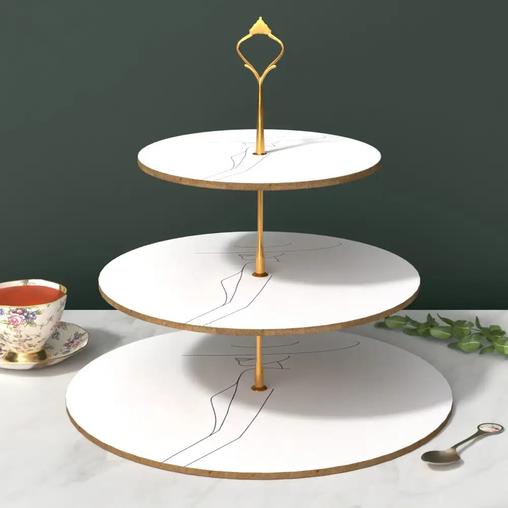 TEMU Plateau Plat 2D Élégant à 3 Niveaux, 1 pièce - Construction Robuste en Bois, Base Stable, Convient pour les Décorations de Mariage et de Fête