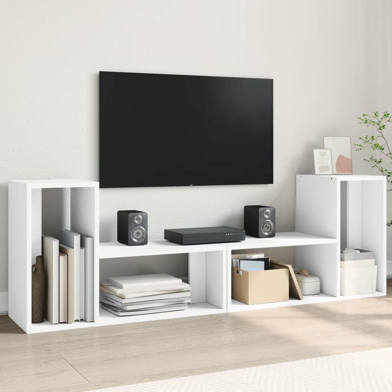 TEMU Tv Cabinets 2pcs. White 75x30x50cm Wood Materialmodern Tv Cabinet With Storage, Living Room Tv Cabinet, Suitable For Living Room, Bedroom, Home Theater Tv Cabinet