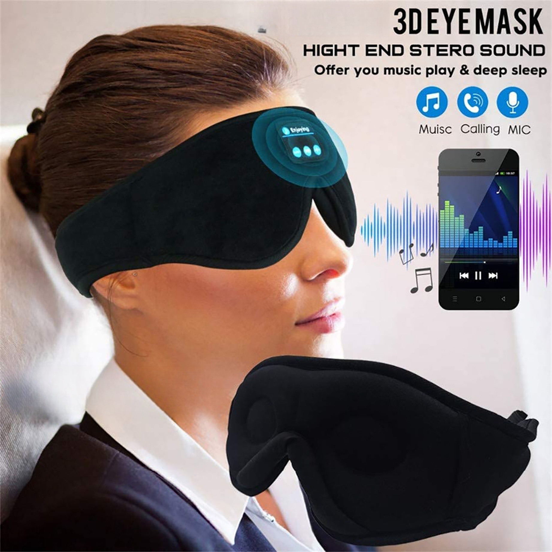 wireless   sleep eye mask headphones music soft light blocking sleeping memory foam travel relaxation valentines day gift for women and men Product details 0