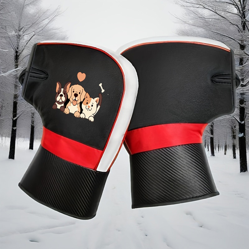 TEMU Christmas 1 Pair Dog Winter Motorcycle Handlebar Gloves For Electric Bikes, Featuring Windproof And Warm Thickened Design