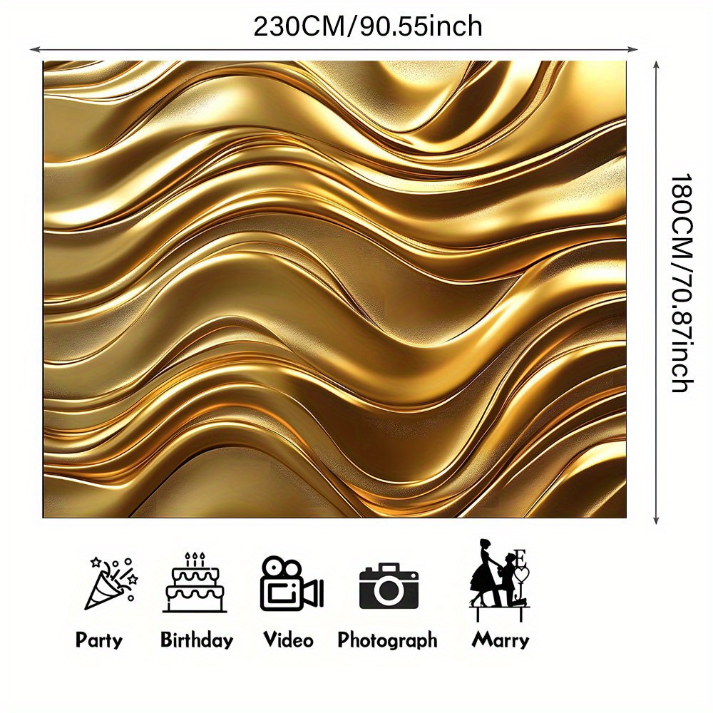 1pc Golden Fluid Wave Texture Backdrop Banner - Durable Polyester Wall Decoration for Parties, Birthdays, Anniversaries & Celebrations - Versatile Indoor/Outdoor Use, Party Backdrop | Elegant Decor | Durable Polyester, Golden Decorations