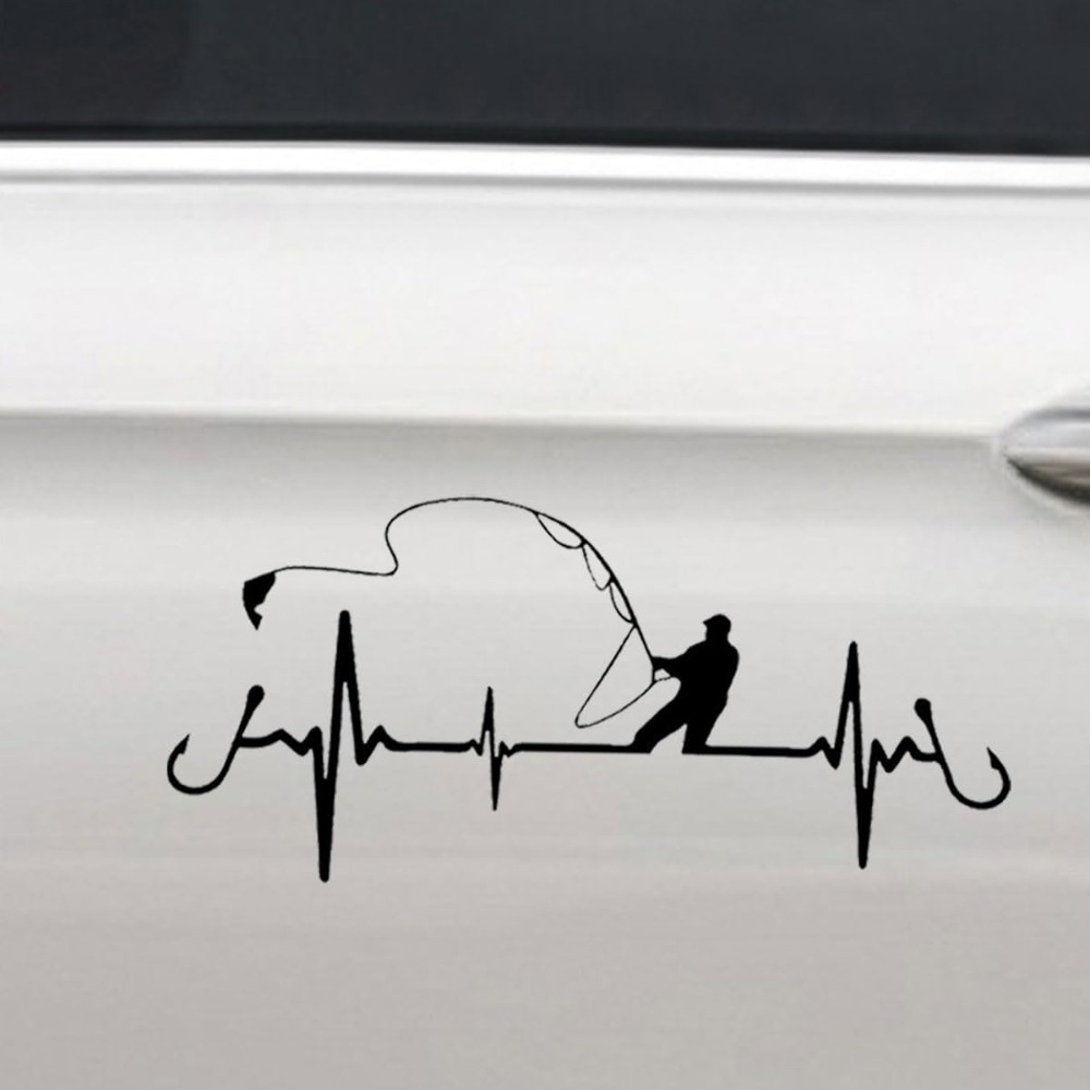 TEMU Autocollant de voiture de cœur de pêche - Vinyle auto-adhésif imperméable semi-brillant, Design de poisson de dessin et ligne EKG, Convient aux