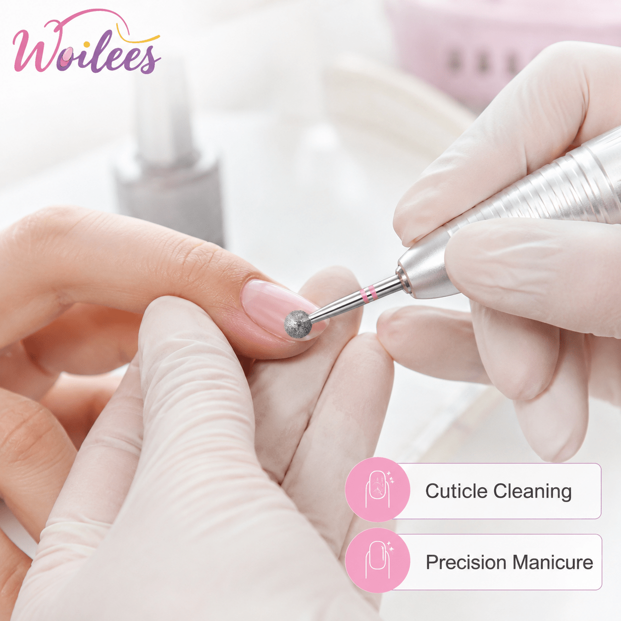Diamond Ball Nail Drill Bit Cuticle Cleaner, Stainless Steel Tool