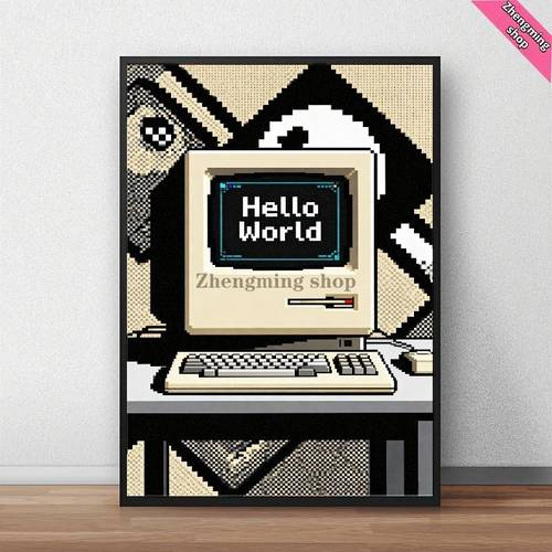 1pc diy 5d diamond painting kit suitable for holiday gifts crafters 80s retro computer pixel art with mosaic frameless suitable for home wall decor vintage video game room decorations nostalgic gift for