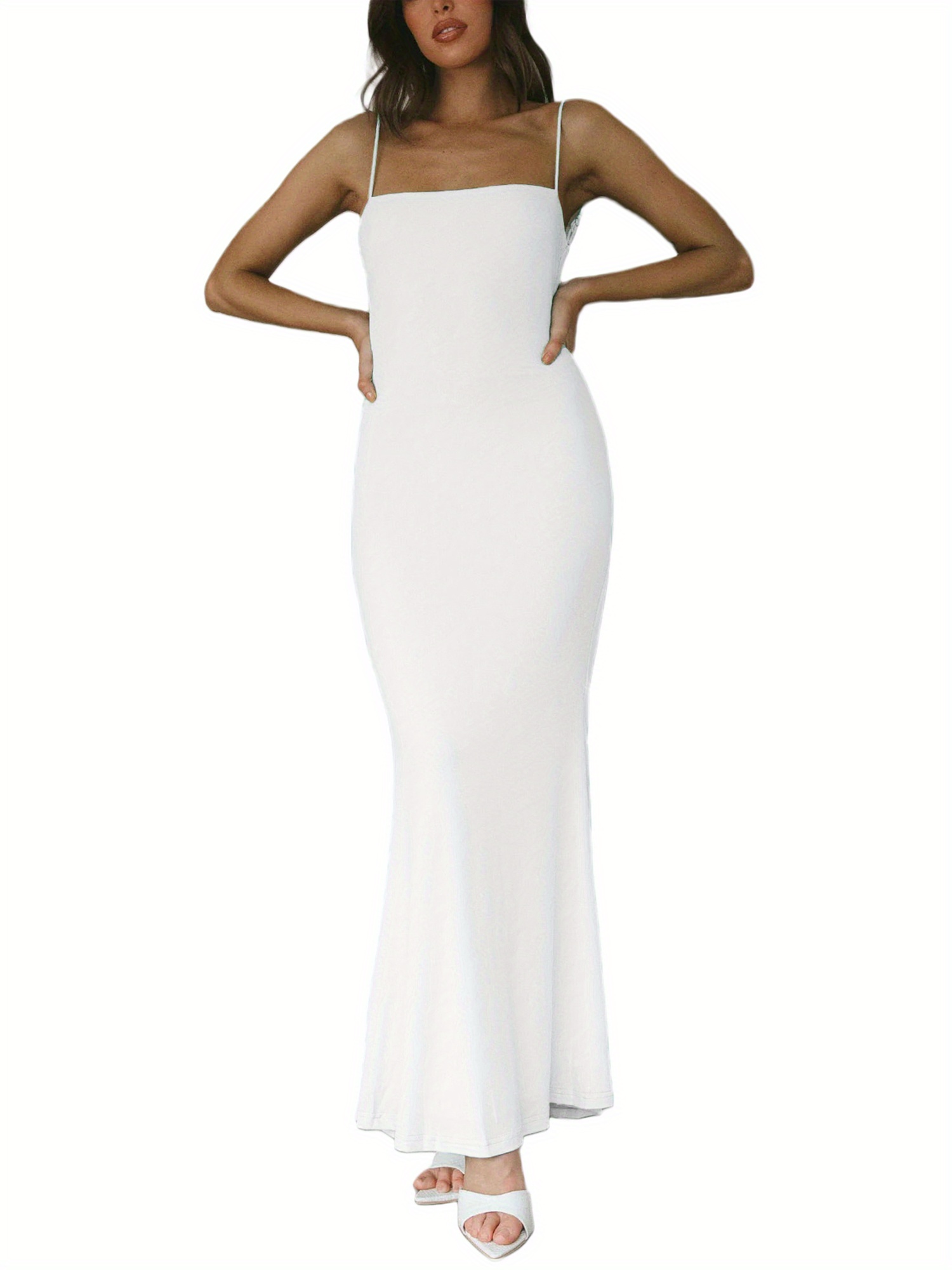 knee length dresses for ladies Navy Square Neck Pocket Slip Midi Dress & Reviews - Navy - Dresses main image 1