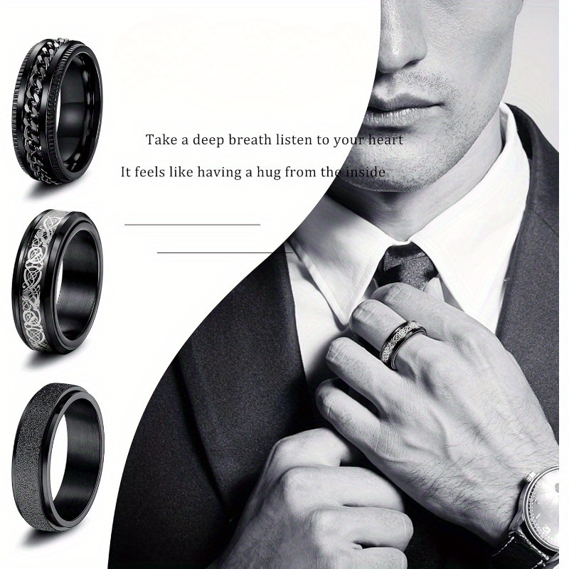 3pcs stainless steel fidget band rings for men women cool spinner rings wedding pormise band ring set 6 8mm wide Product details 4
