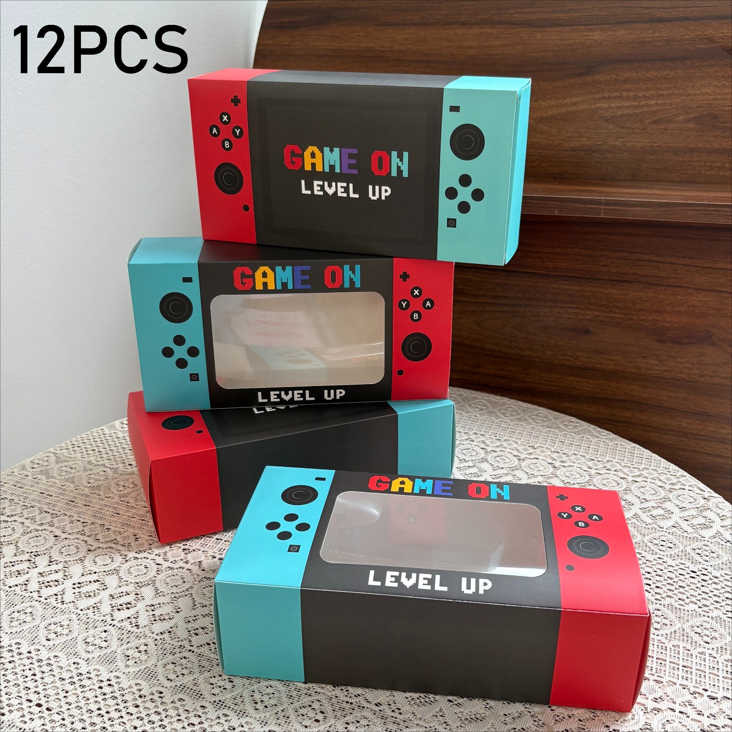 TEMU Boîte-cadeau à thème « » avec fenêtre, Boîtes à surprises pour fête d'anniversaire sur le thème des jeux vidéo avec fenêtre, Décorations de fête