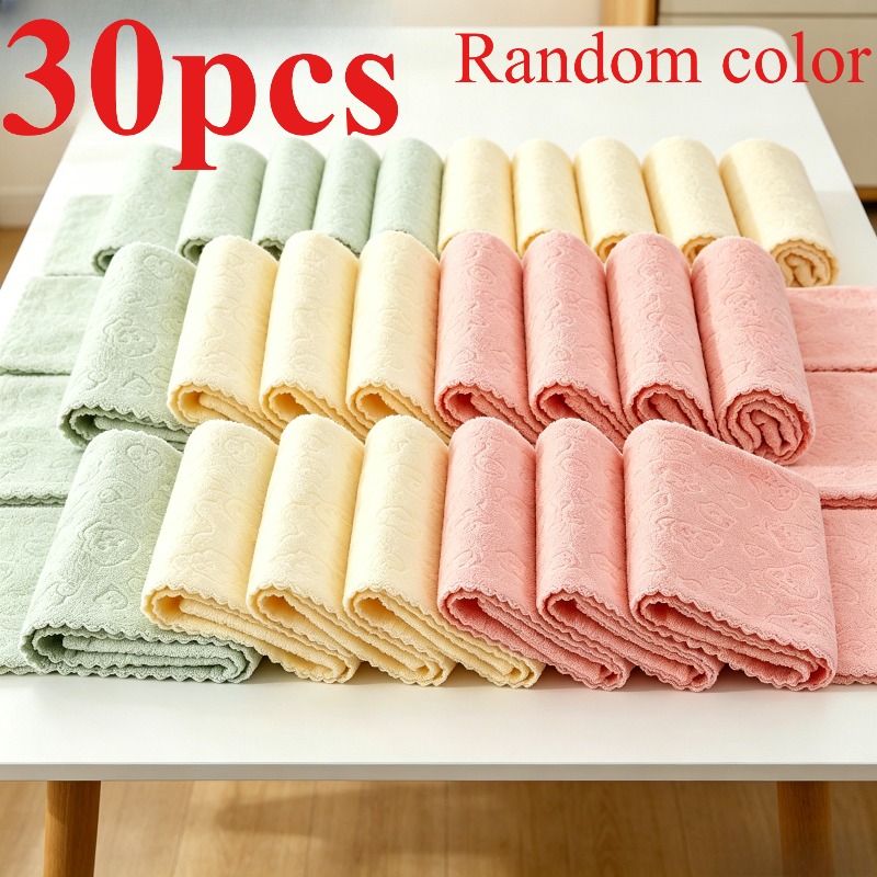 TEMU 30pcs Random Color Cute Washable Cleaning Cloths - Reusable Quick-dry Microfiber Towels For Kitchen, Bathroom, Glass, And Various Surfaces; Home