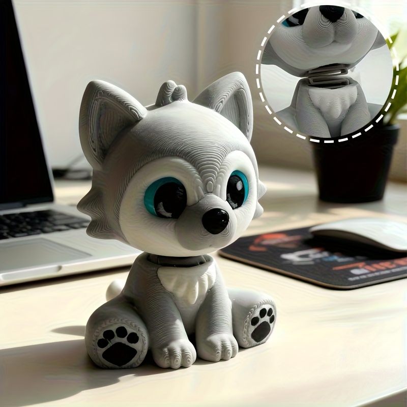 TEMU 1pc 3d Printed Bobblehead - Bouncy Buddy Spring Neck Design, Cute Big Eyes, Car Dashboard Decor & Desktop Ornament