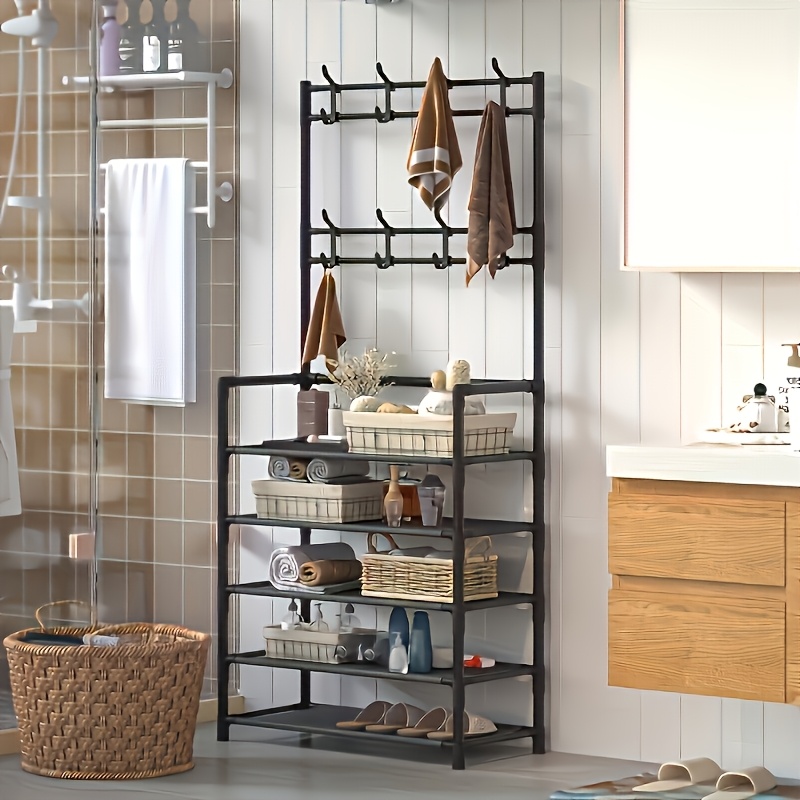 Heavy-Duty 5-in-1 Valet & Suit Stand with 8-Hook Coat Rack, Shoe & Umbrella Holder - Stainless Entryway Storage Organizer Suitable for Hallway, Mudroom, Foyer - Space-Saving Freestanding Furniture, Easy Assembly for /Office/Hotel