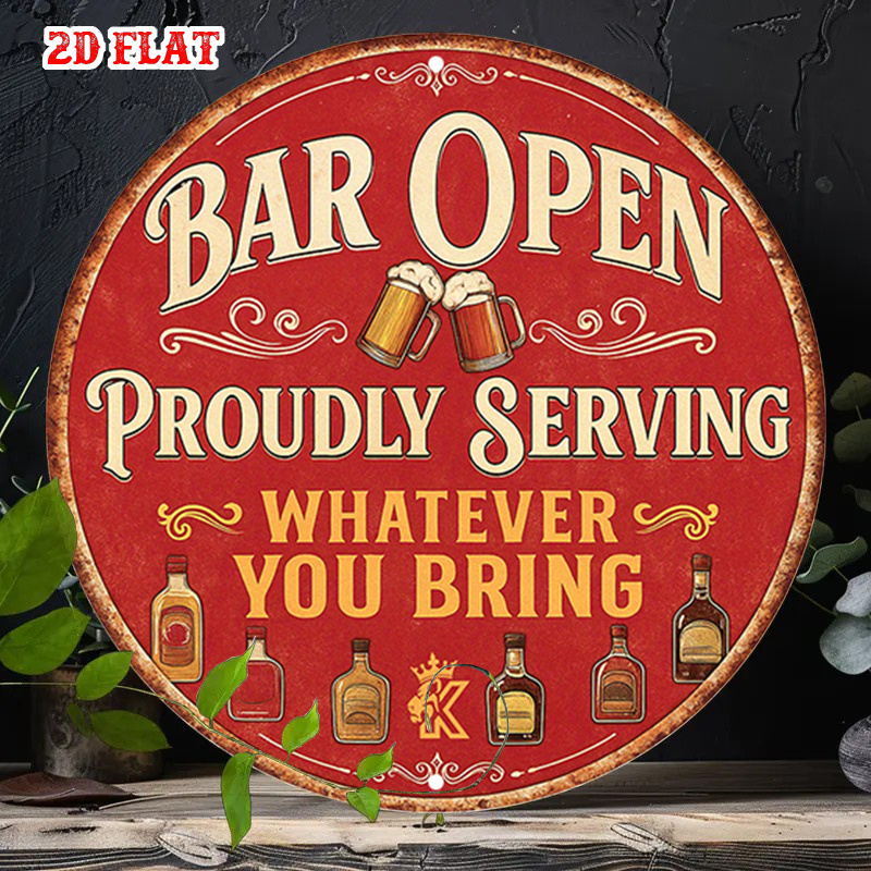 TEMU 2d Flat, [2d Flat] Outdoor Wall Art, Halloween, Christmas, 2d Flat 1pc Pack, 2d Flat Round Wooden Drink Art Hanging Sign, Drink Illustration