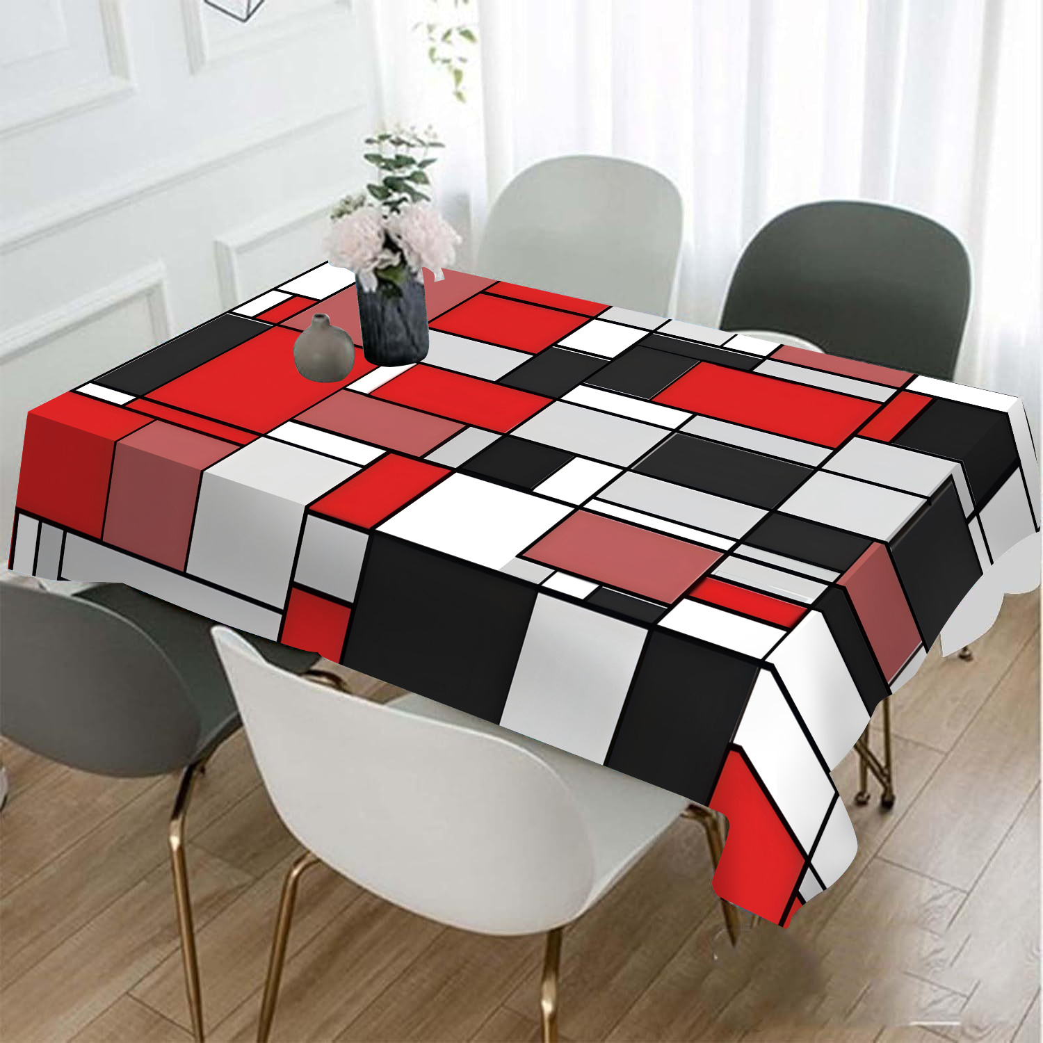 

Nappe Carrée Chic Rouge & Blanche - Parfaite pour les Réunions de Famille, Décoration de Salon et Tables Basse Anti-Poussière - Polyester, Tissée à , Rectangulaire