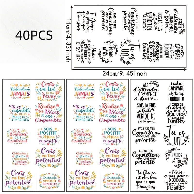 TEMU 40pcs Affirmations Positives , Citations Inspirantes en Couleur et Papier de Transfert UV DTF - Convient pour Tasses, Gobelets en Verre de 16oz,