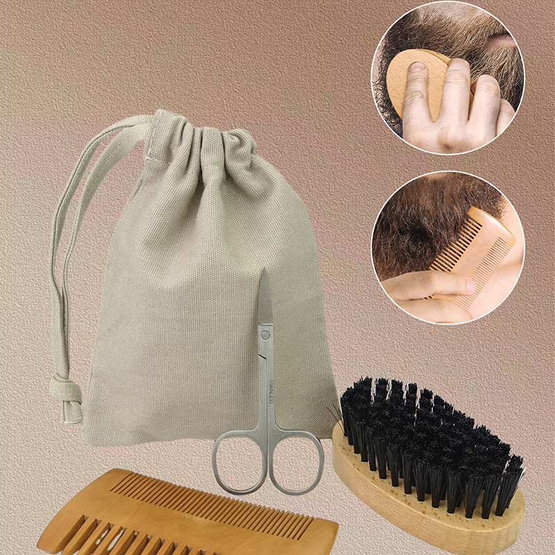 TEMU J·FOCUS Heren Houten Baard- en Kamset - Baardverzorgingsset voor Styling, Inclusief Draagtas voor Draagbaarheid, Met Houten Kam, Baardborstel,