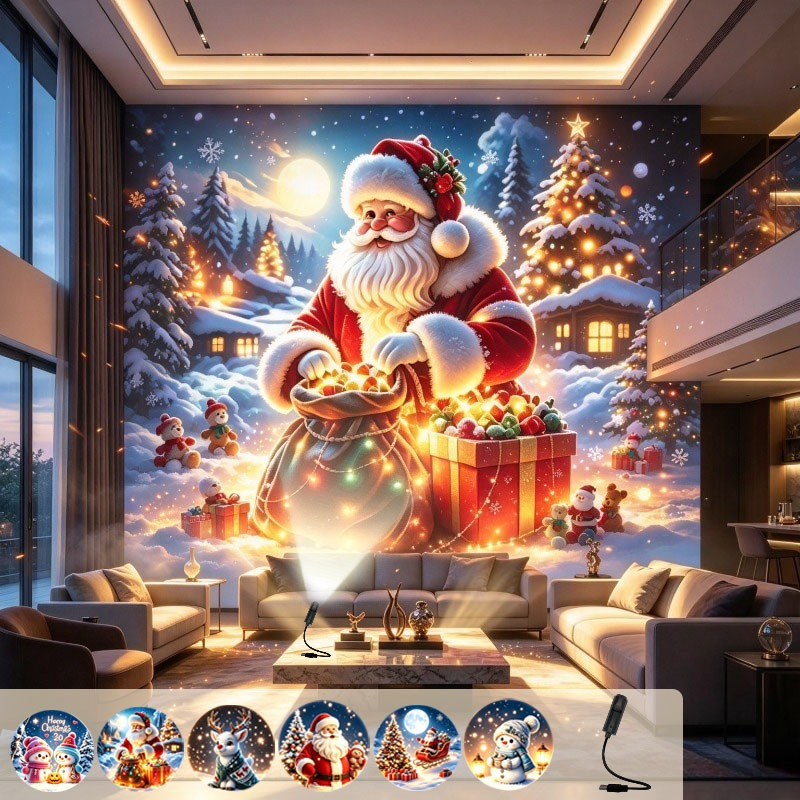 TEMU Luz Nocturna LED Portátil de Navidad, Luz Nocturna Festiva de Proyección de Decorativo, Adecuada para Fiestas de , , Dormitorio, Sala de