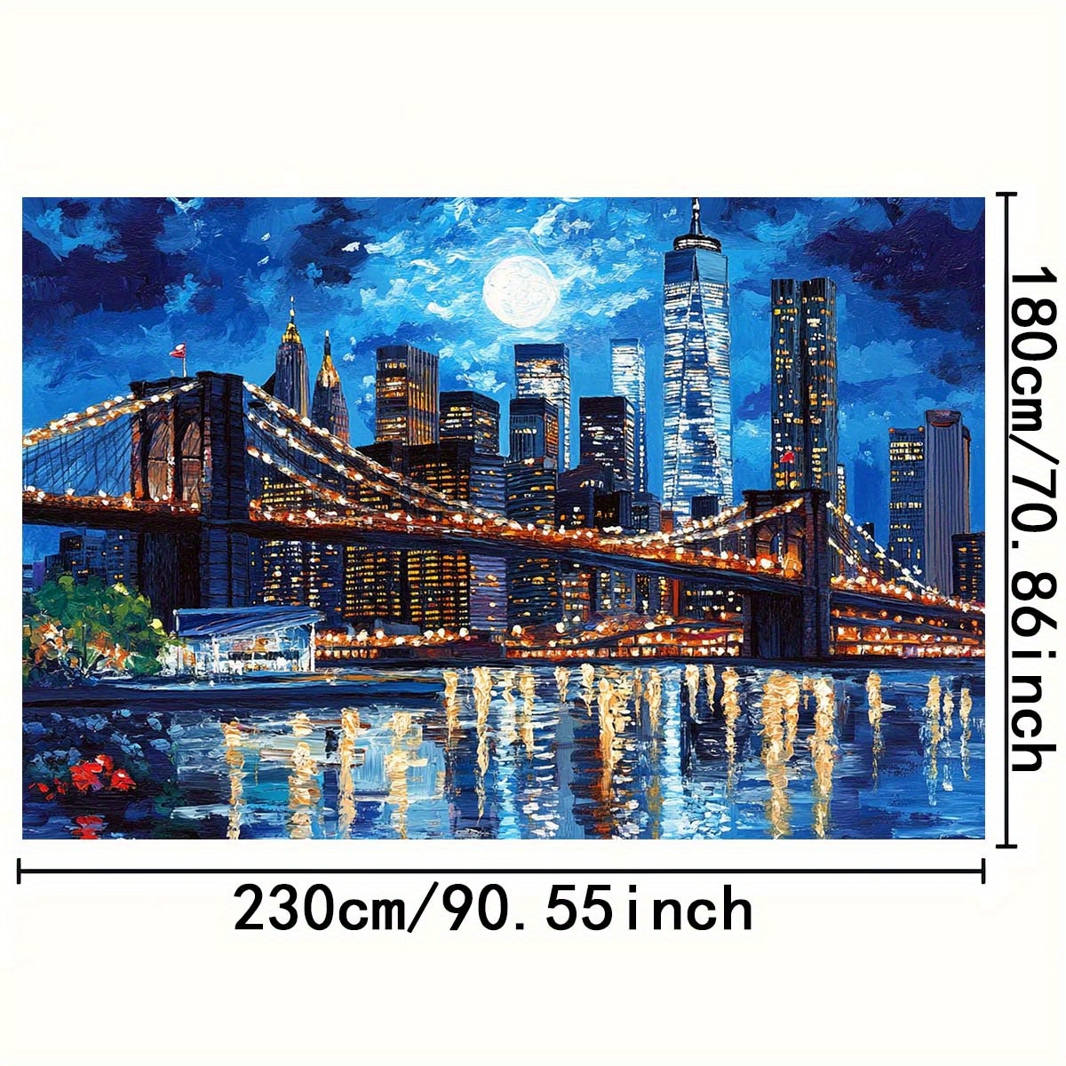 Tapeçaria skyline nova iorque ponte iluminada lua cheia_voghion.com